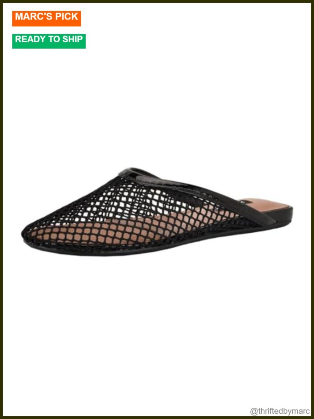 Woven Mesh Flat Mule Slip-On Round Toe Textile Faux Patent Casual Shoe
